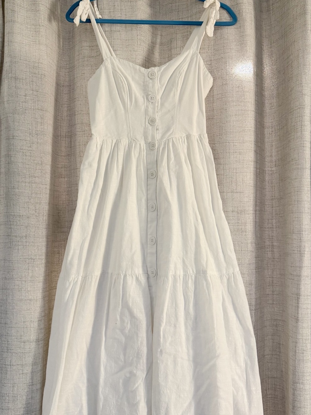 Urban Outfitters White Tiered Button-Front Midi Dress